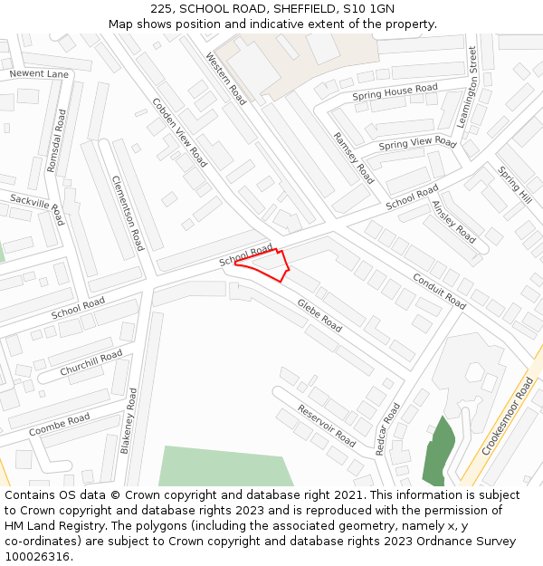 225, SCHOOL ROAD, SHEFFIELD, S10 1GN: Location map and indicative extent of plot