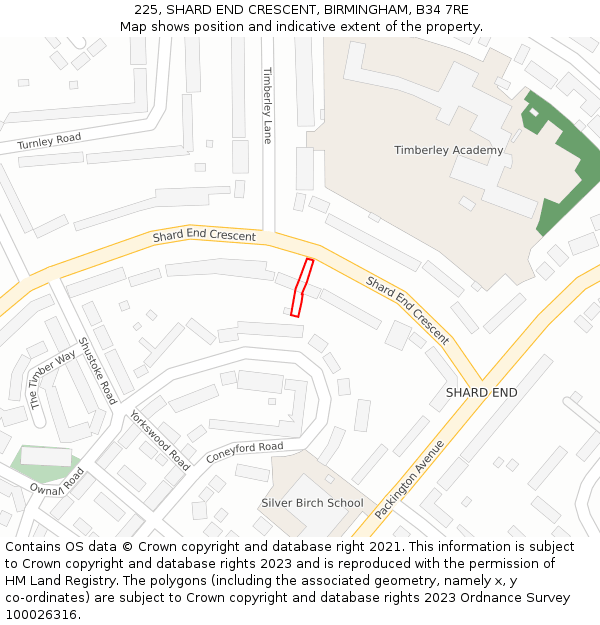 225, SHARD END CRESCENT, BIRMINGHAM, B34 7RE: Location map and indicative extent of plot