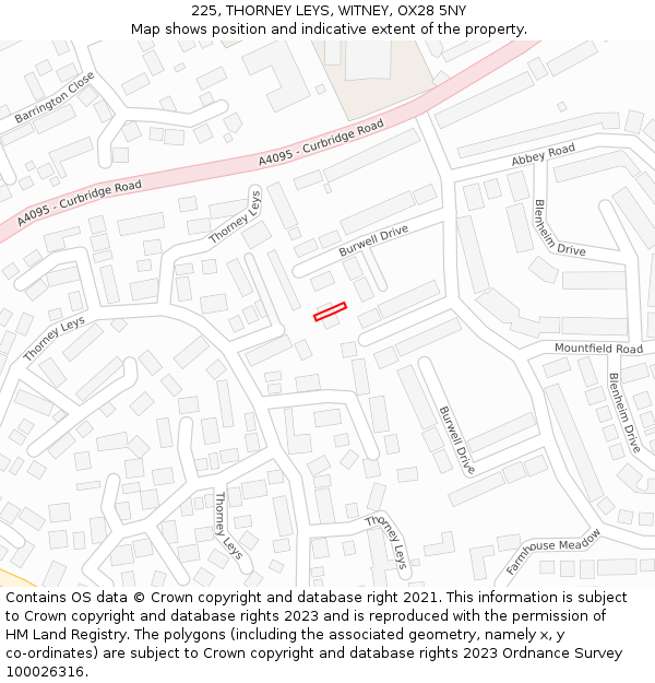 225, THORNEY LEYS, WITNEY, OX28 5NY: Location map and indicative extent of plot