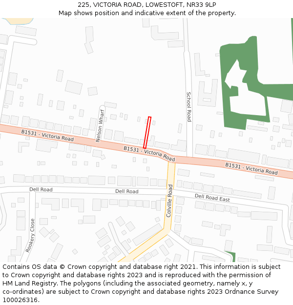225, VICTORIA ROAD, LOWESTOFT, NR33 9LP: Location map and indicative extent of plot