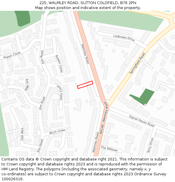 225, WALMLEY ROAD, SUTTON COLDFIELD, B76 2PN: Location map and indicative extent of plot