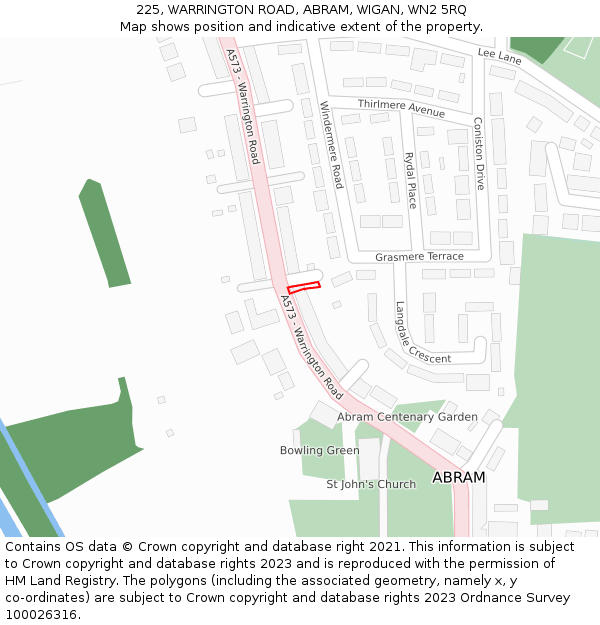 225, WARRINGTON ROAD, ABRAM, WIGAN, WN2 5RQ: Location map and indicative extent of plot