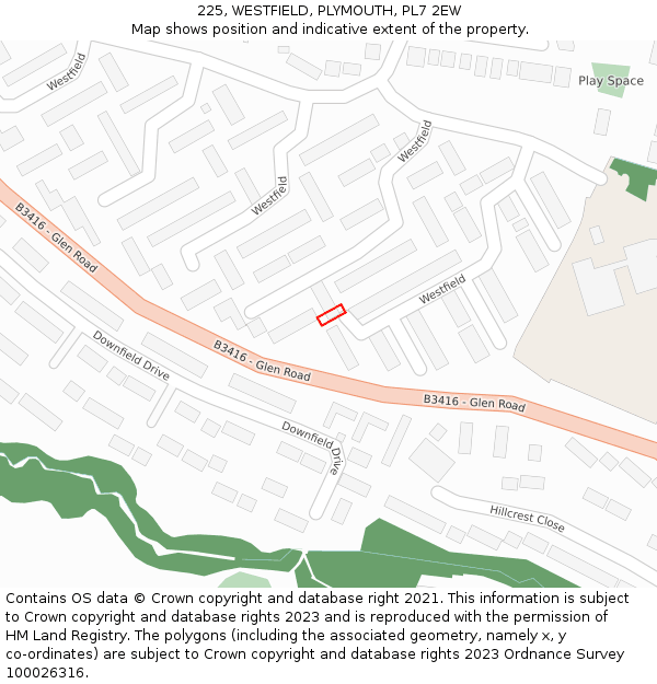 225, WESTFIELD, PLYMOUTH, PL7 2EW: Location map and indicative extent of plot