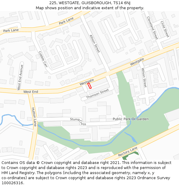 225, WESTGATE, GUISBOROUGH, TS14 6NJ: Location map and indicative extent of plot