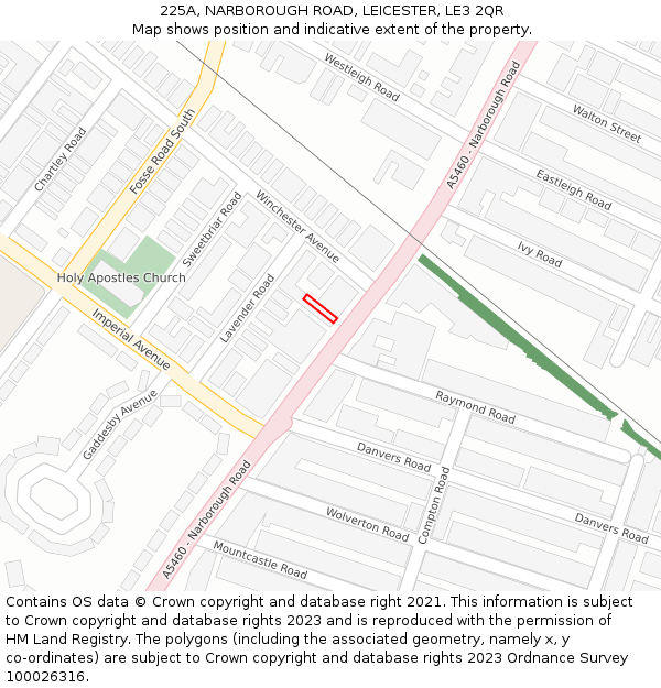 225A, NARBOROUGH ROAD, LEICESTER, LE3 2QR: Location map and indicative extent of plot