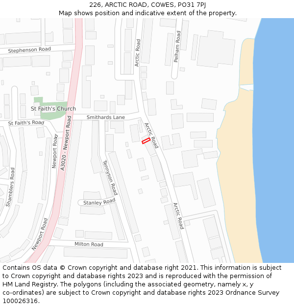 226, ARCTIC ROAD, COWES, PO31 7PJ: Location map and indicative extent of plot