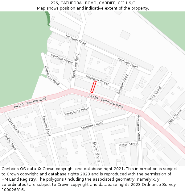 226, CATHEDRAL ROAD, CARDIFF, CF11 9JG: Location map and indicative extent of plot