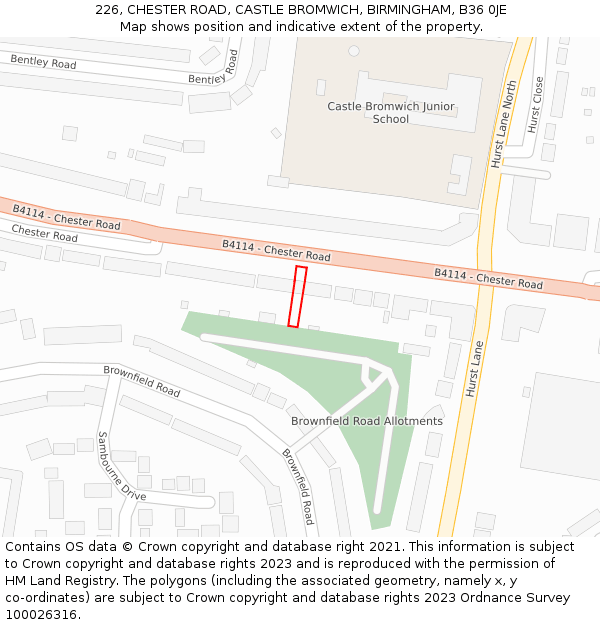 226, CHESTER ROAD, CASTLE BROMWICH, BIRMINGHAM, B36 0JE: Location map and indicative extent of plot