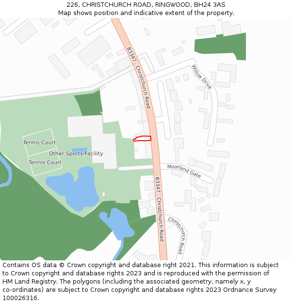 226, CHRISTCHURCH ROAD, RINGWOOD, BH24 3AS: Location map and indicative extent of plot