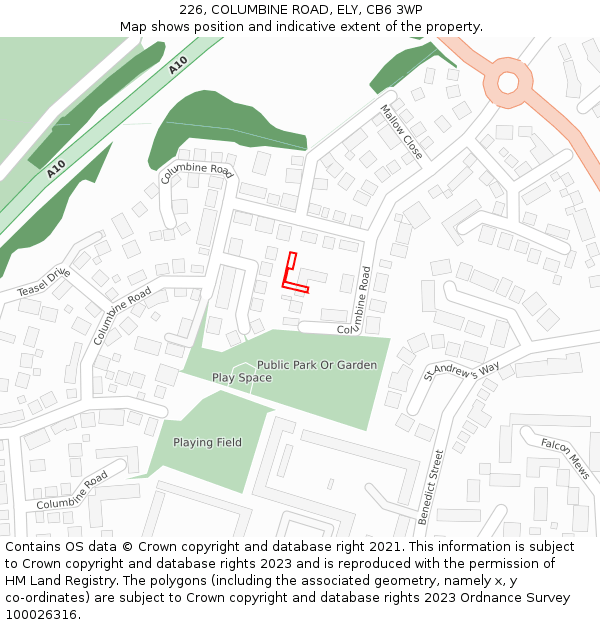 226, COLUMBINE ROAD, ELY, CB6 3WP: Location map and indicative extent of plot