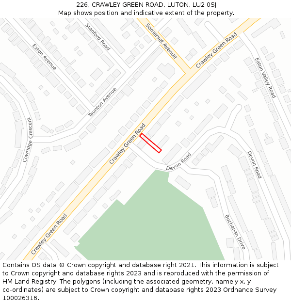 226, CRAWLEY GREEN ROAD, LUTON, LU2 0SJ: Location map and indicative extent of plot
