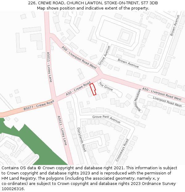 226, CREWE ROAD, CHURCH LAWTON, STOKE-ON-TRENT, ST7 3DB: Location map and indicative extent of plot