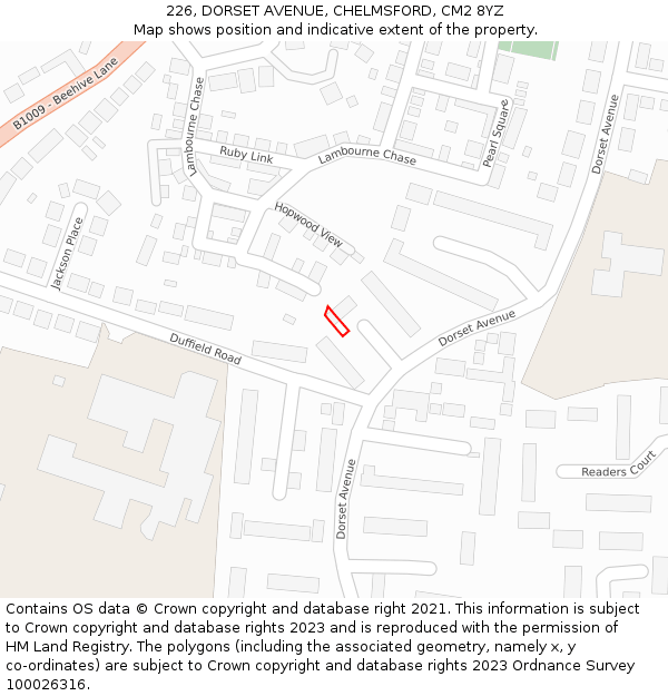 226, DORSET AVENUE, CHELMSFORD, CM2 8YZ: Location map and indicative extent of plot