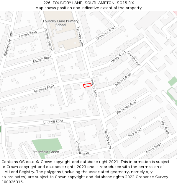 226, FOUNDRY LANE, SOUTHAMPTON, SO15 3JX: Location map and indicative extent of plot