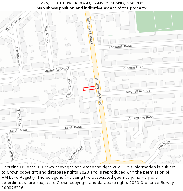 226, FURTHERWICK ROAD, CANVEY ISLAND, SS8 7BY: Location map and indicative extent of plot