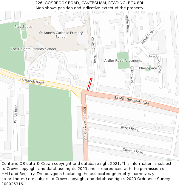 226, GOSBROOK ROAD, CAVERSHAM, READING, RG4 8BL: Location map and indicative extent of plot