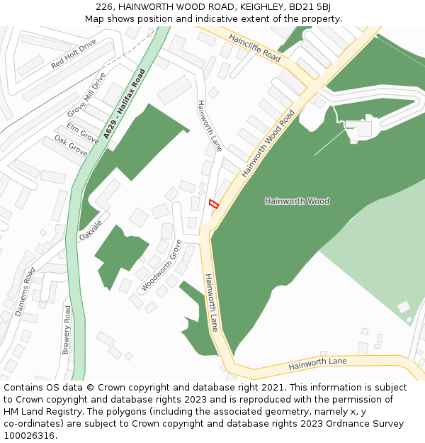226, HAINWORTH WOOD ROAD, KEIGHLEY, BD21 5BJ: Location map and indicative extent of plot