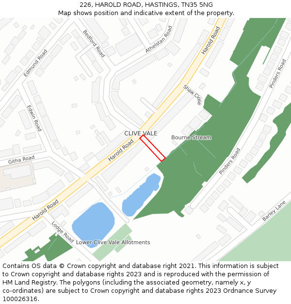 226, HAROLD ROAD, HASTINGS, TN35 5NG: Location map and indicative extent of plot