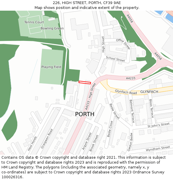 226, HIGH STREET, PORTH, CF39 9AE: Location map and indicative extent of plot
