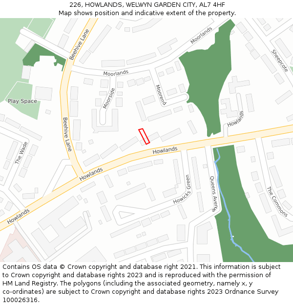 226, HOWLANDS, WELWYN GARDEN CITY, AL7 4HF: Location map and indicative extent of plot