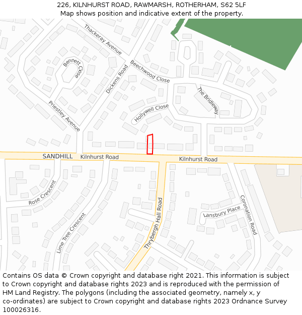 226, KILNHURST ROAD, RAWMARSH, ROTHERHAM, S62 5LF: Location map and indicative extent of plot