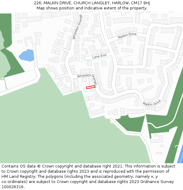 226, MALKIN DRIVE, CHURCH LANGLEY, HARLOW, CM17 9HJ: Location map and indicative extent of plot