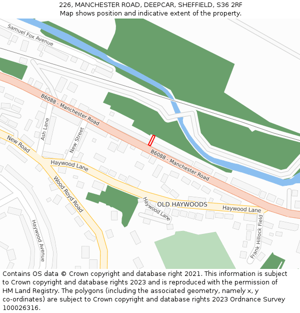 226, MANCHESTER ROAD, DEEPCAR, SHEFFIELD, S36 2RF: Location map and indicative extent of plot