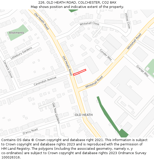 226, OLD HEATH ROAD, COLCHESTER, CO2 8AX: Location map and indicative extent of plot