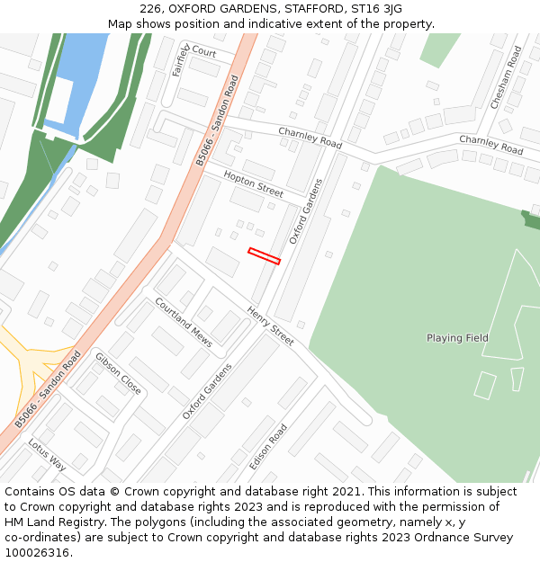 226, OXFORD GARDENS, STAFFORD, ST16 3JG: Location map and indicative extent of plot