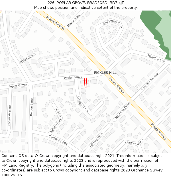 226, POPLAR GROVE, BRADFORD, BD7 4JT: Location map and indicative extent of plot