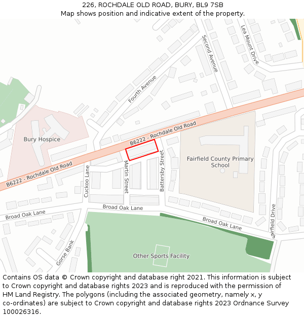 226, ROCHDALE OLD ROAD, BURY, BL9 7SB: Location map and indicative extent of plot
