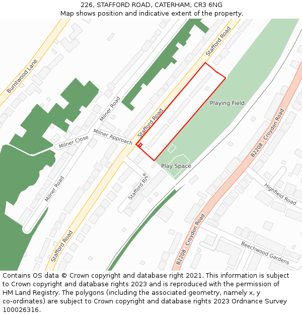 226, STAFFORD ROAD, CATERHAM, CR3 6NG: Location map and indicative extent of plot