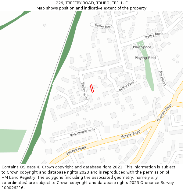 226, TREFFRY ROAD, TRURO, TR1 1UF: Location map and indicative extent of plot