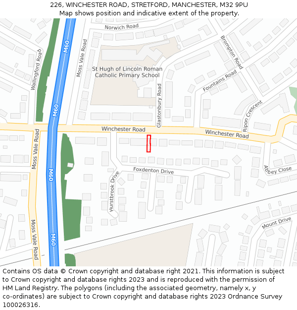 226, WINCHESTER ROAD, STRETFORD, MANCHESTER, M32 9PU: Location map and indicative extent of plot