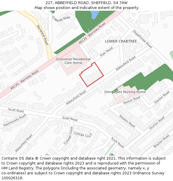227, ABBEYFIELD ROAD, SHEFFIELD, S4 7AW: Location map and indicative extent of plot