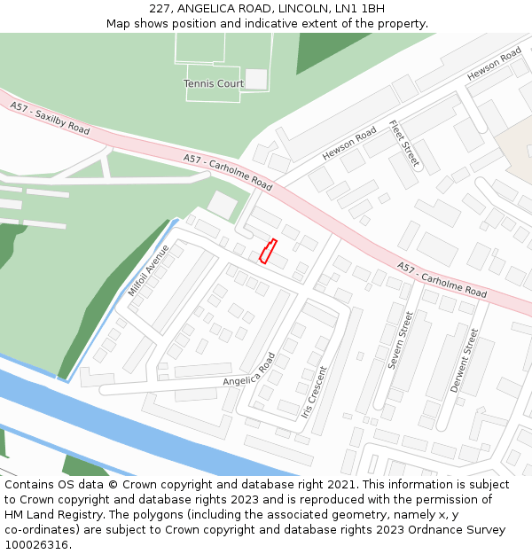 227, ANGELICA ROAD, LINCOLN, LN1 1BH: Location map and indicative extent of plot