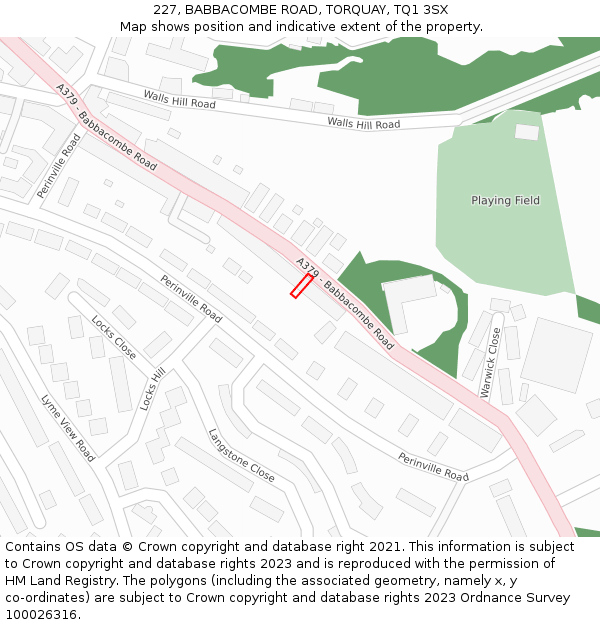 227, BABBACOMBE ROAD, TORQUAY, TQ1 3SX: Location map and indicative extent of plot