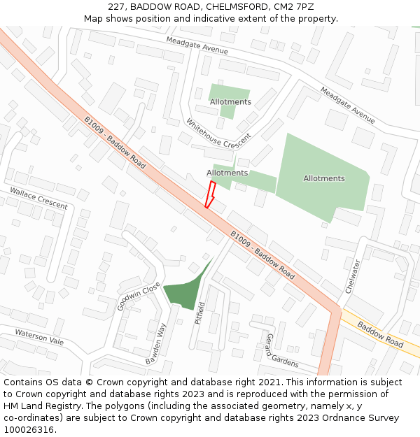 227, BADDOW ROAD, CHELMSFORD, CM2 7PZ: Location map and indicative extent of plot