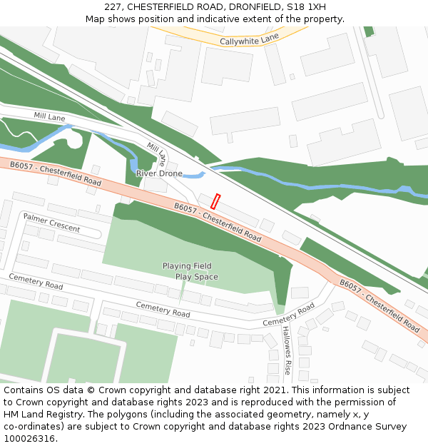 227, CHESTERFIELD ROAD, DRONFIELD, S18 1XH: Location map and indicative extent of plot