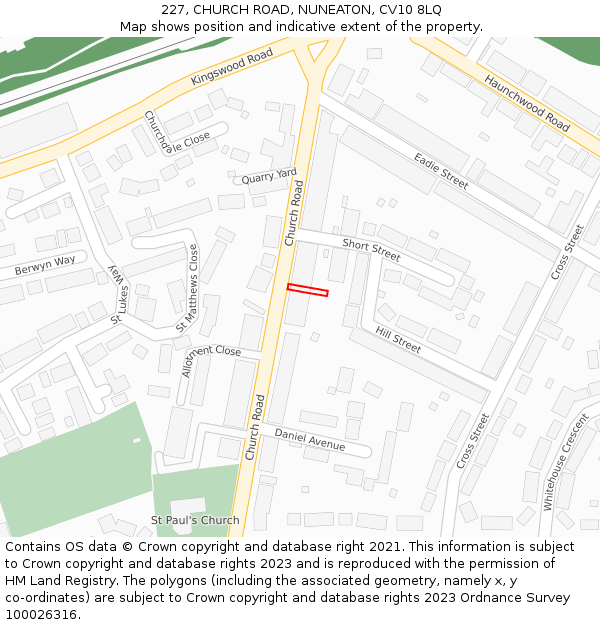 227, CHURCH ROAD, NUNEATON, CV10 8LQ: Location map and indicative extent of plot