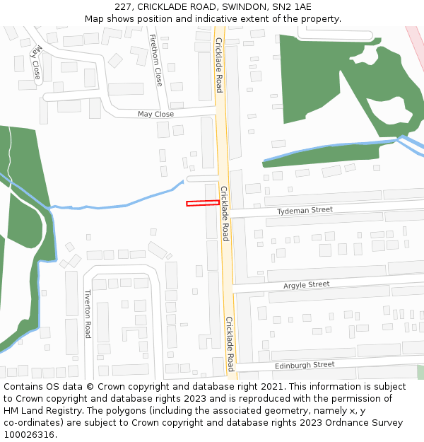227, CRICKLADE ROAD, SWINDON, SN2 1AE: Location map and indicative extent of plot