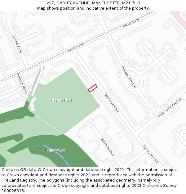 227, DARLEY AVENUE, MANCHESTER, M21 7HR: Location map and indicative extent of plot