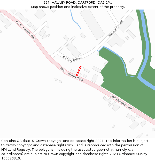 227, HAWLEY ROAD, DARTFORD, DA1 1PU: Location map and indicative extent of plot