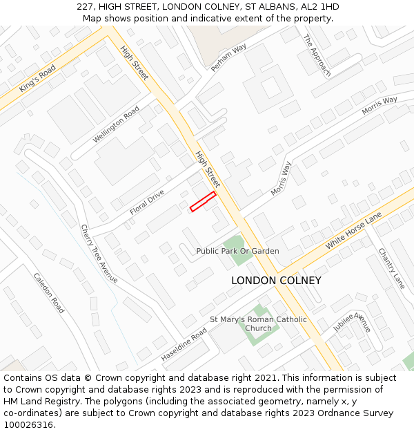 227, HIGH STREET, LONDON COLNEY, ST ALBANS, AL2 1HD: Location map and indicative extent of plot