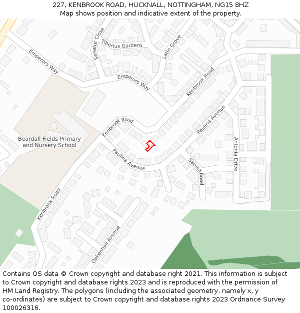 227, KENBROOK ROAD, HUCKNALL, NOTTINGHAM, NG15 8HZ: Location map and indicative extent of plot