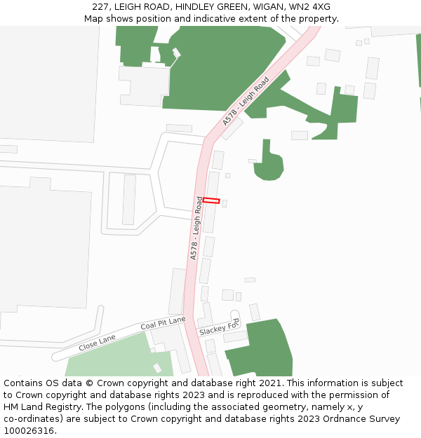 227, LEIGH ROAD, HINDLEY GREEN, WIGAN, WN2 4XG: Location map and indicative extent of plot