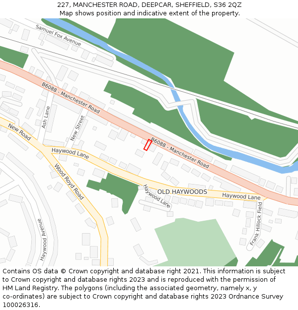227, MANCHESTER ROAD, DEEPCAR, SHEFFIELD, S36 2QZ: Location map and indicative extent of plot