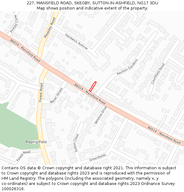 227, MANSFIELD ROAD, SKEGBY, SUTTON-IN-ASHFIELD, NG17 3DU: Location map and indicative extent of plot