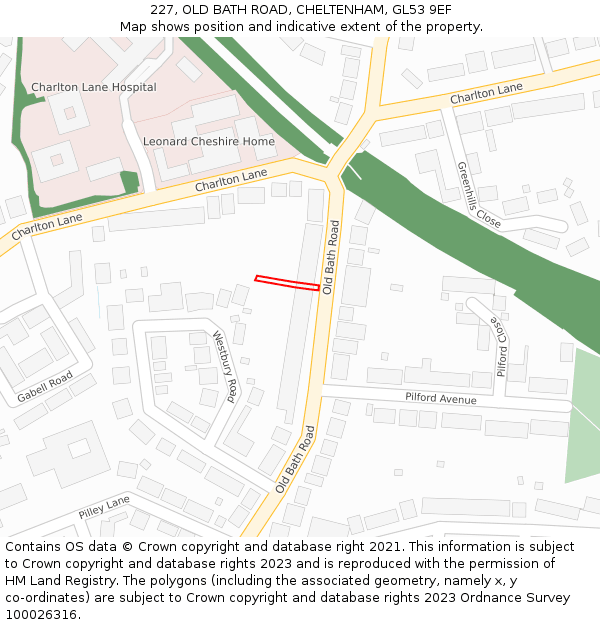 227, OLD BATH ROAD, CHELTENHAM, GL53 9EF: Location map and indicative extent of plot