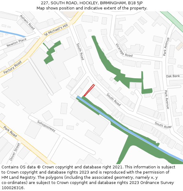227, SOUTH ROAD, HOCKLEY, BIRMINGHAM, B18 5JP: Location map and indicative extent of plot
